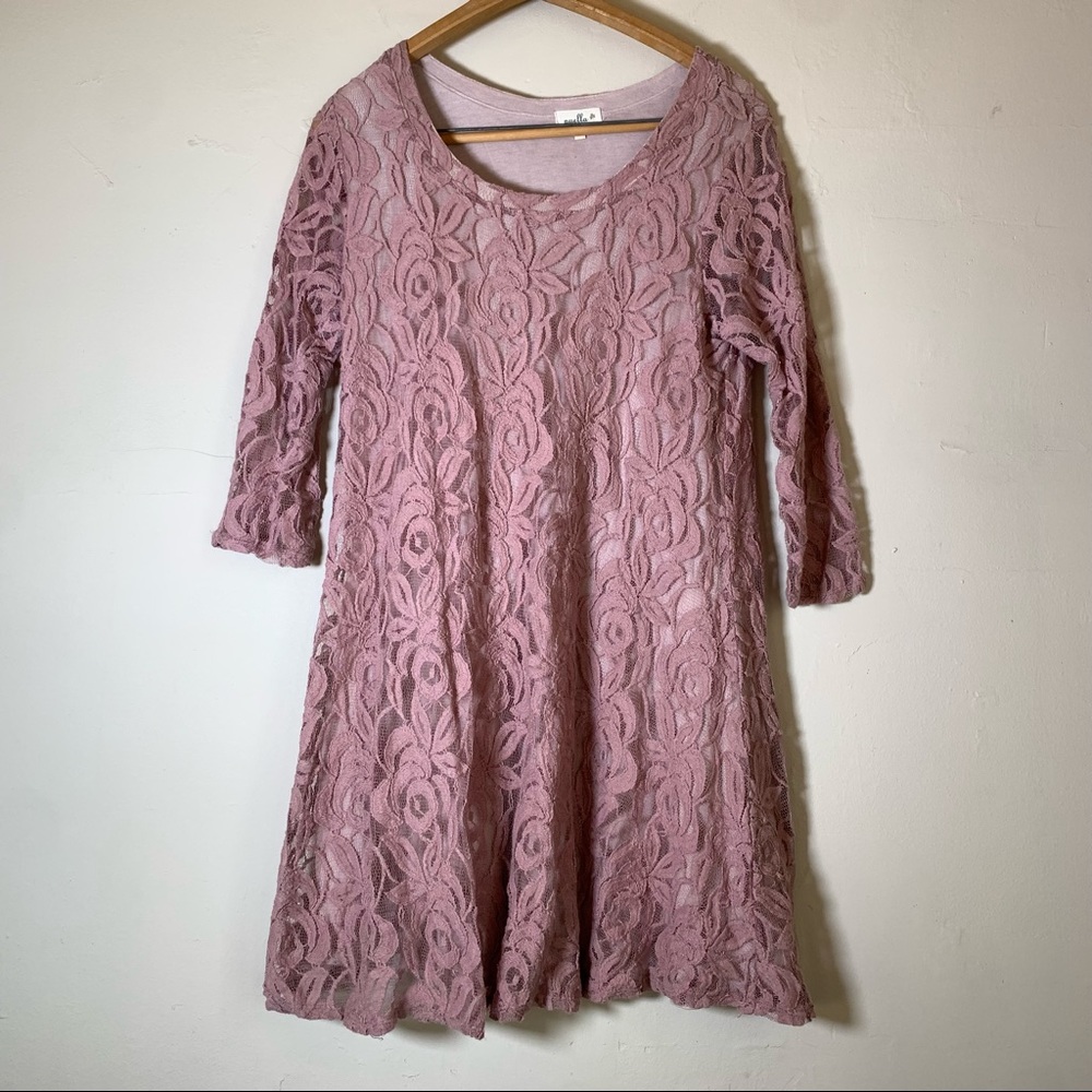 Anthropologie Puella Amare mauve pink lace swing dress full line sz M gorgeous!